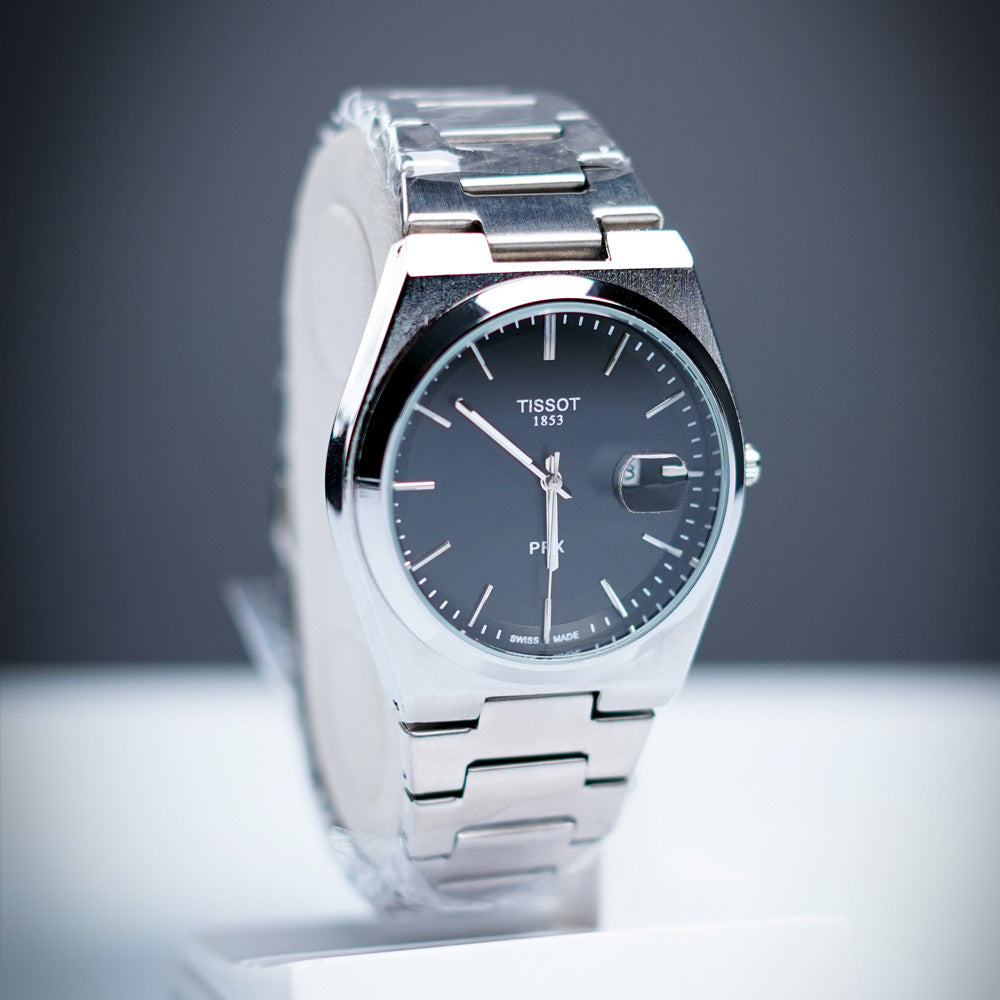 TISSOT PRX 1853 SILVER CHAIN WITH BLACK DIAL