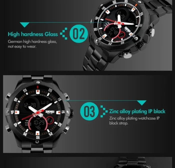 Skmei - 1146 - Waterproof Dual Display LED Digital Alarm - Black
