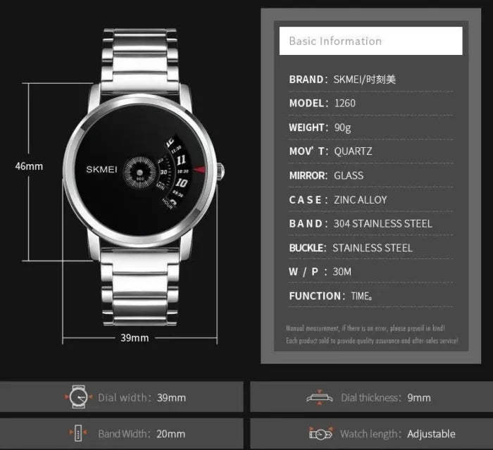 SKMEI -1260 - Waterproof Business Watch For Men - Silver/Black Steel