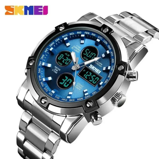 Skmei - 1389 - Dual Display Waterproof Watch - Silver/Blue