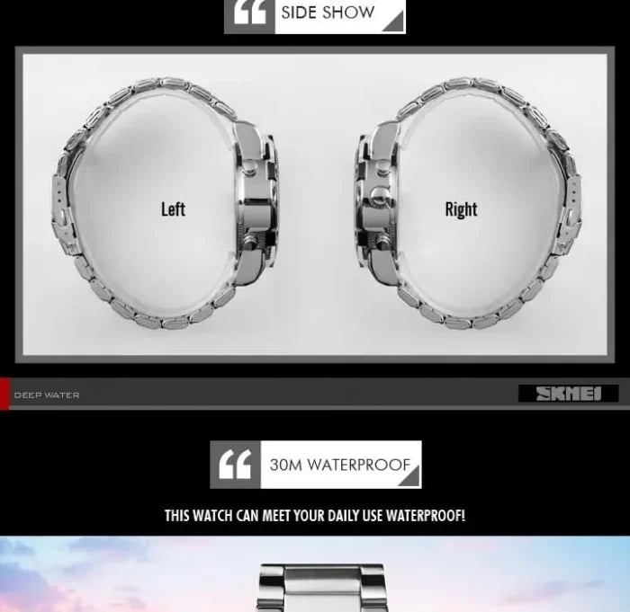Skmei - 1389 - Dual Display Waterproof Watch - Silver/Silver