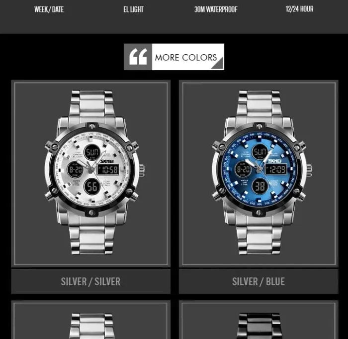 Skmei - 1389 - Dual Display Waterproof Watch - Silver/Blue
