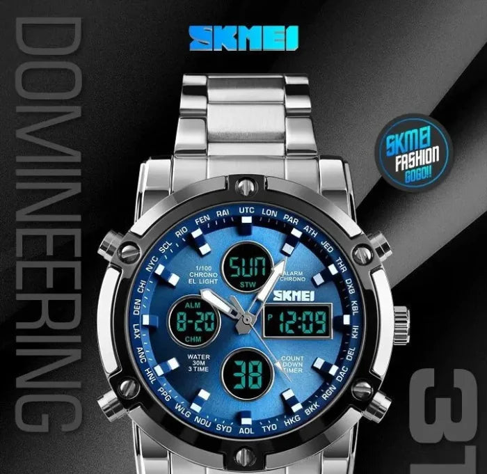 Skmei - 1389 - Dual Display Waterproof Watch - Silver/Blue