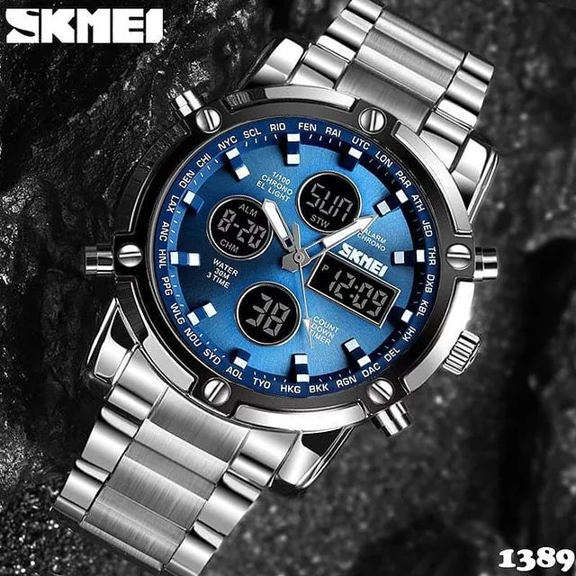 Skmei - 1389 - Dual Display Waterproof Watch - Silver/Blue