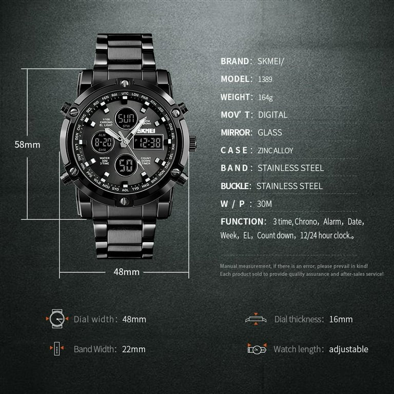 Skmei - 1389 - Dual Display Waterproof Watch - Black/Black