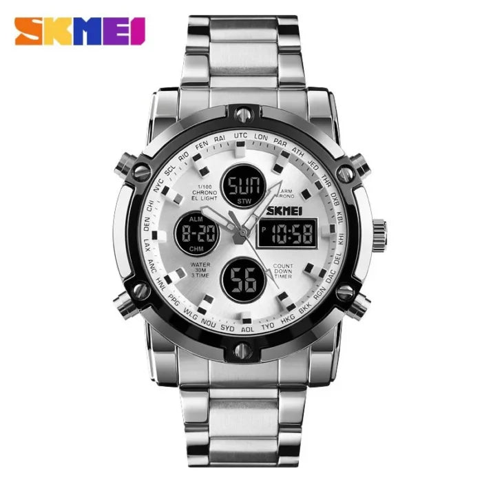 Skmei - 1389 - Dual Display Waterproof Watch - Silver/Silver