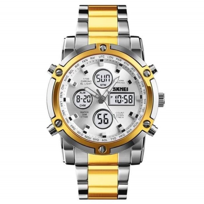 Skmei - 1389 - Dual Display Waterproof Watch - Silver/Gold-Silver