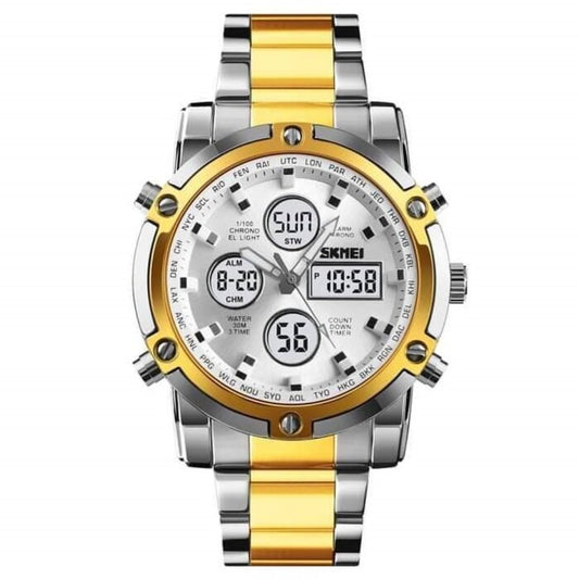 Skmei - 1389 - Dual Display Waterproof Watch - Silver/Gold-Silver