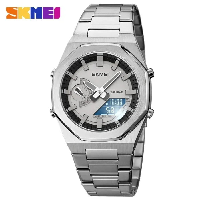 Skmei - 1816 - Dual Display luminous waterproofs 50+ timezone - Silver White