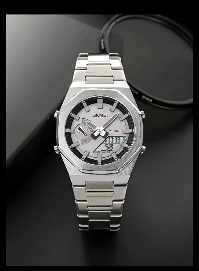 Skmei - 1816 - Dual Display luminous waterproofs 50+ timezone - Silver White