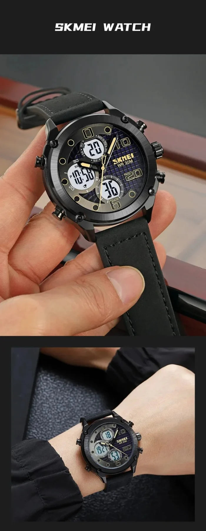 Skmei - 1975(strap)- Luminous 30m Waterproof Mutifunctional - Black