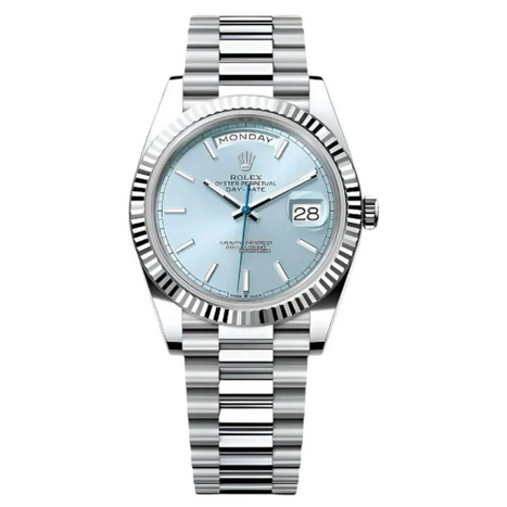 Rolex Day Date 40mm – Ice Blue Stick Dial & Fluted Bezel – L-113