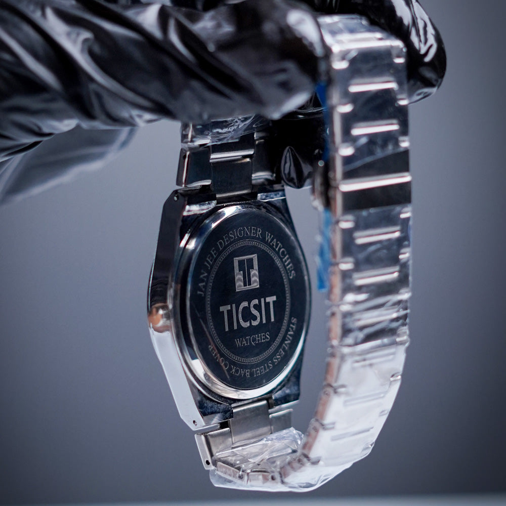 TISSOT PRX 1853 SILVER CHAIN WITH BLACK DIAL