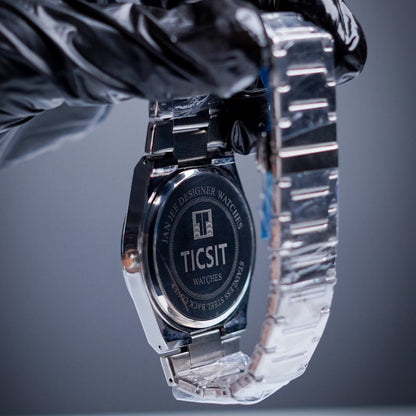 TISSOT PRX 1853 SILVER CHAIN WITH BLACK DIAL