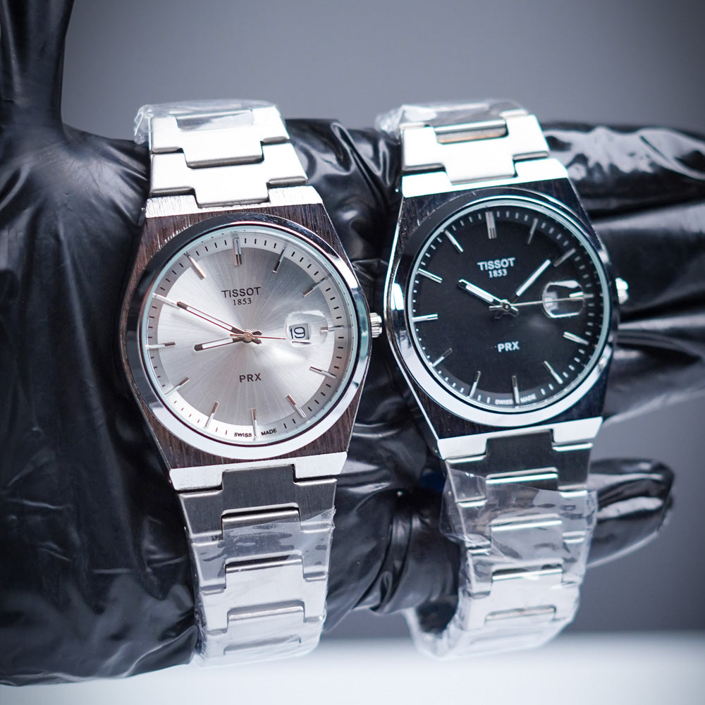 TISSOT PRX 1853 SILVER CHAIN WITH BLACK DIAL