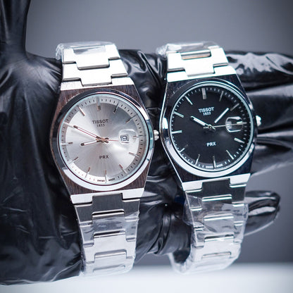 TISSOT PRX 1853 SILVER CHAIN WITH BLACK DIAL