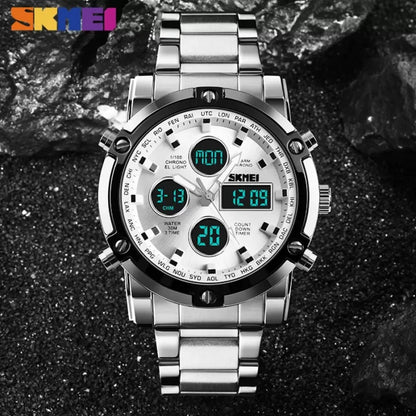 Skmei - 1389 - Dual Display Waterproof Watch - Silver/Silver