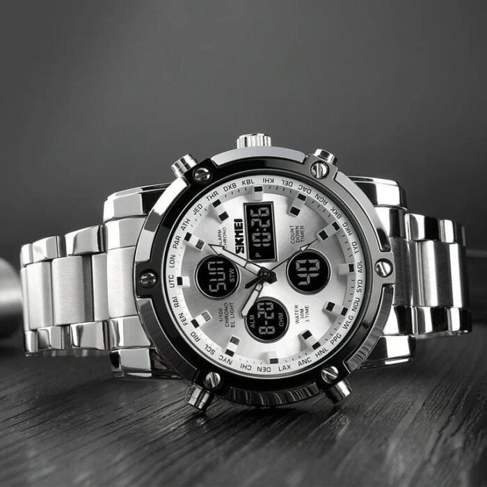 Skmei - 1389 - Dual Display Waterproof Watch - Silver/Silver