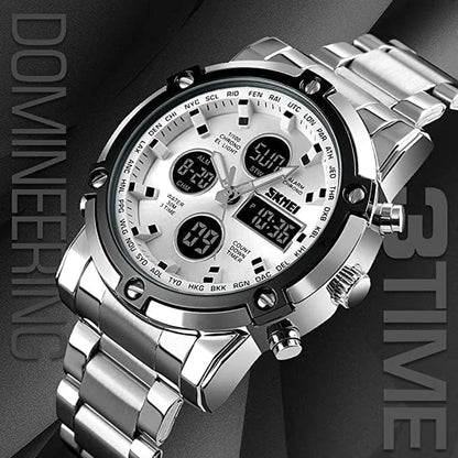 Skmei - 1389 - Dual Display Waterproof Watch - Silver/Silver