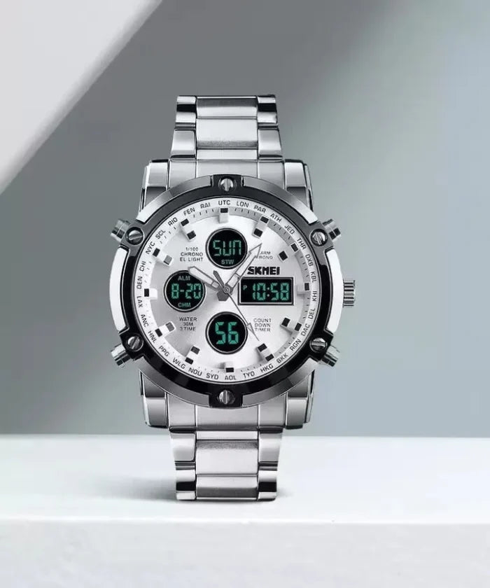 Skmei - 1389 - Dual Display Waterproof Watch - Silver/Silver