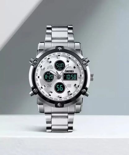 Skmei - 1389 - Dual Display Waterproof Watch - Silver/Silver