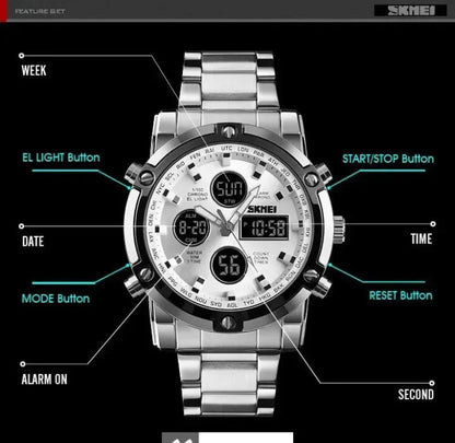 Skmei - 1389 - Dual Display Waterproof Watch - Silver/Silver