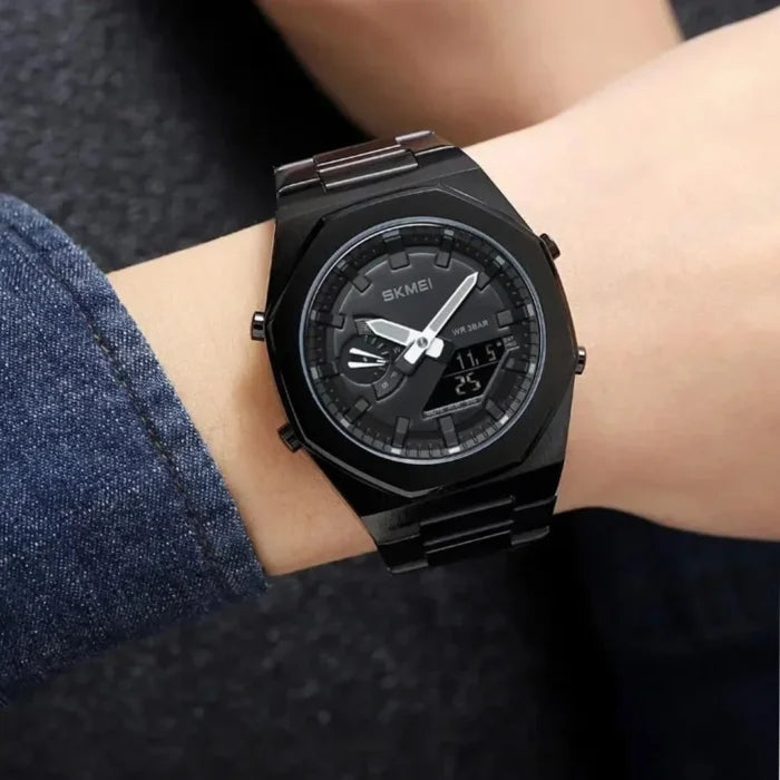 Skmei - 1816 - Dual Display luminous waterproofs 50+ timezone - Black/Black-White