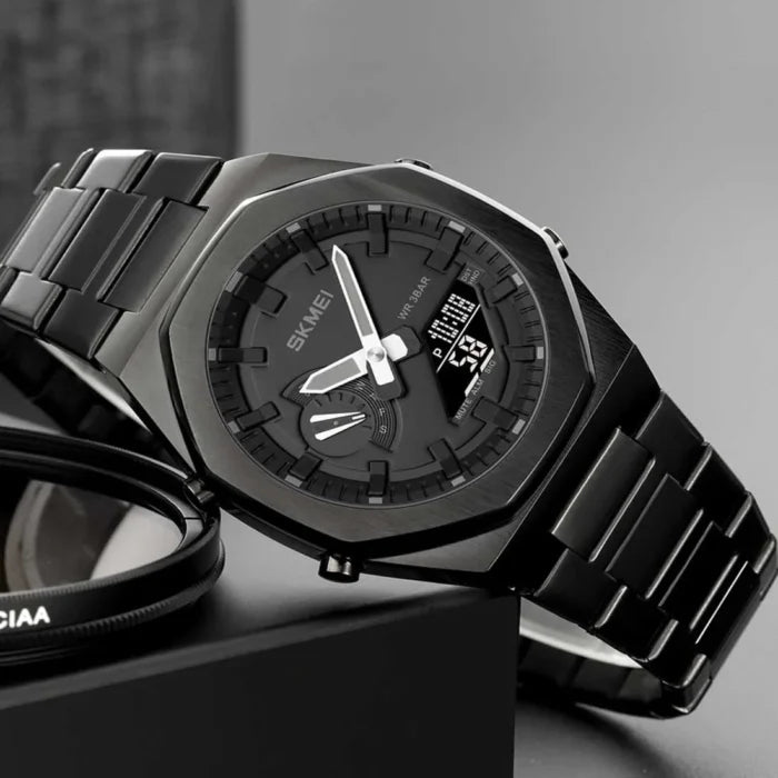 Skmei - 1816 - Dual Display luminous waterproofs 50+ timezone - Black/Black-White
