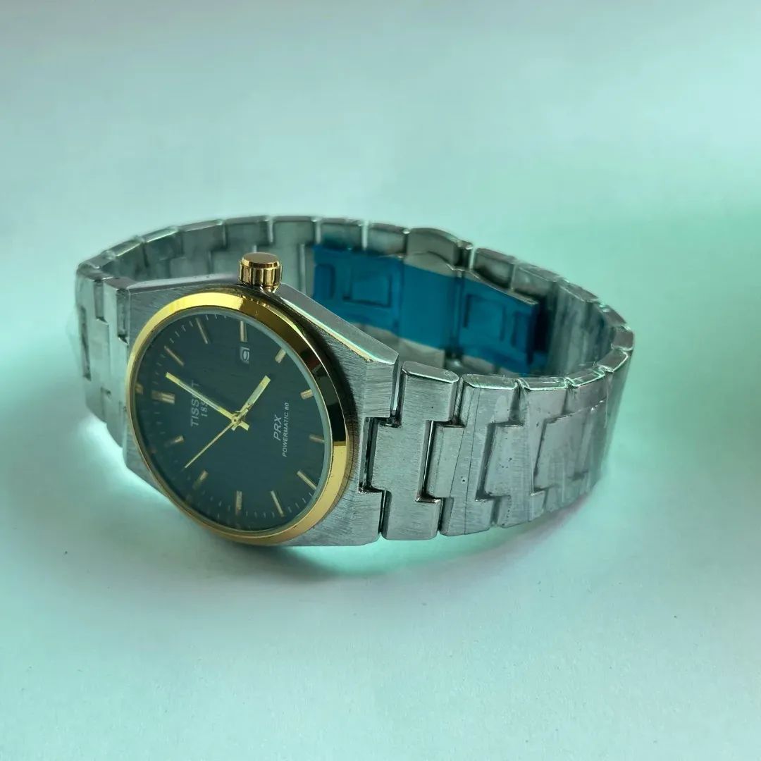 TISSOT PRX 1853 SILVER CHAIN WITH BLACK DIAL