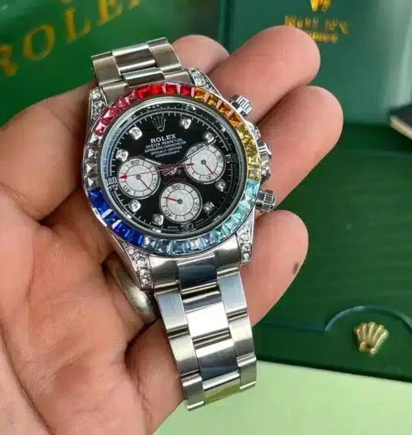 Rolex Rainbow Chronograph Daytona Black Dial – L-120